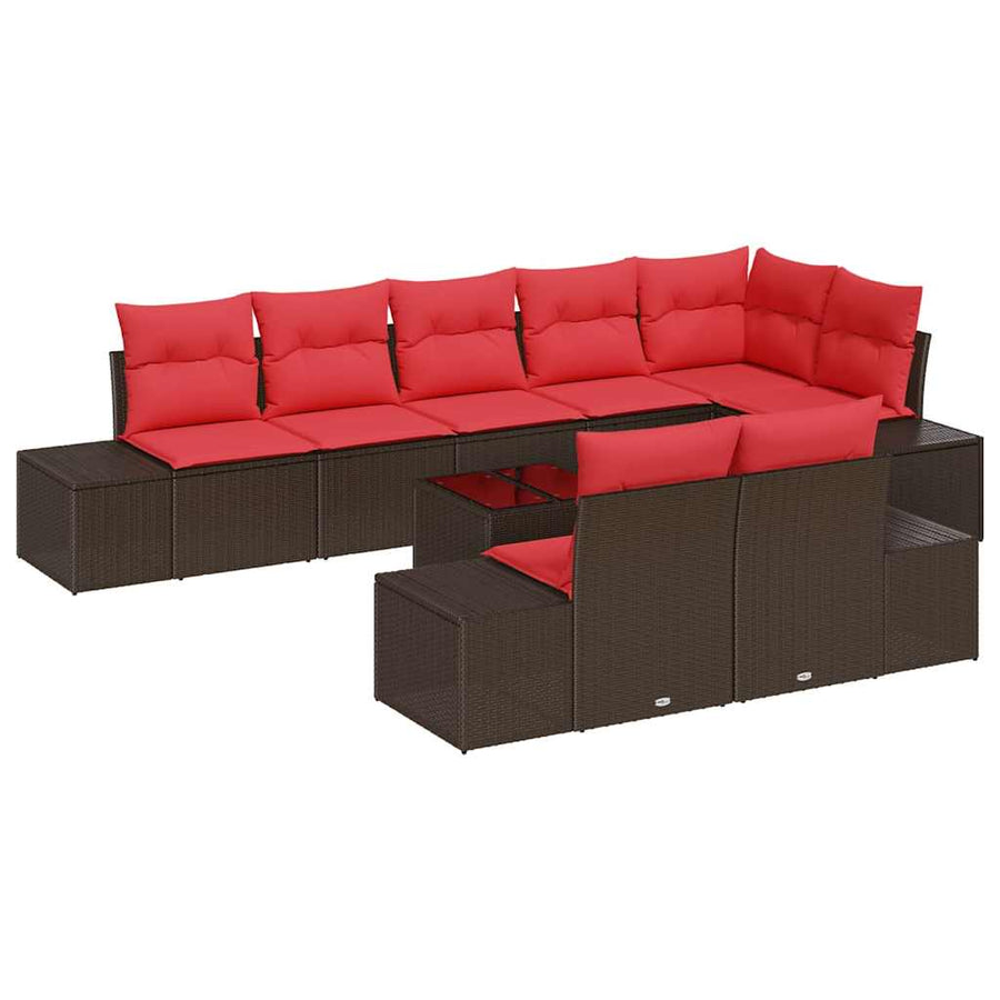 Tuin Sofa Set met kussen 9 pcs Bruin poly rattan
