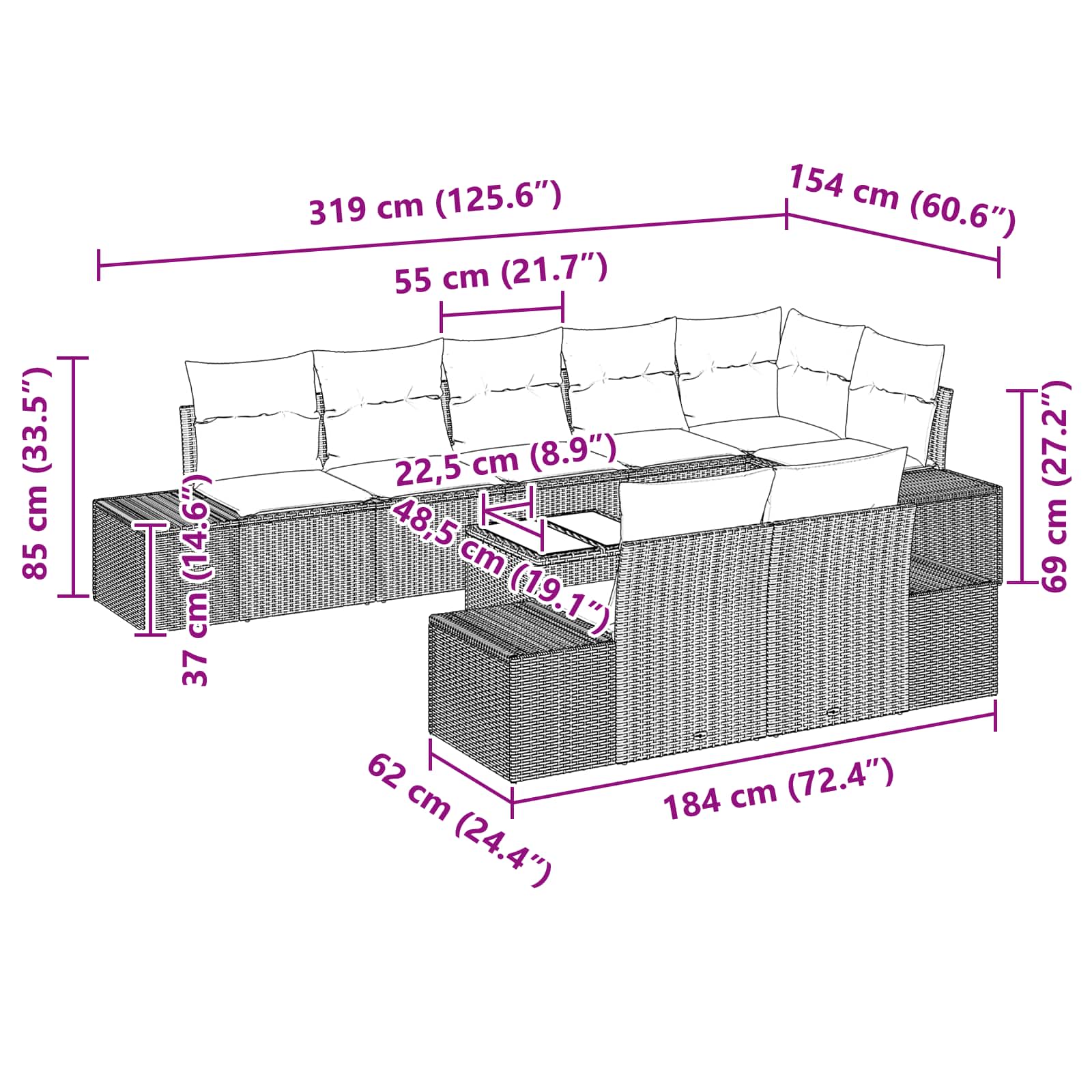 Tuin Sofa Set met kussen 9 pcs Bruin poly rattan