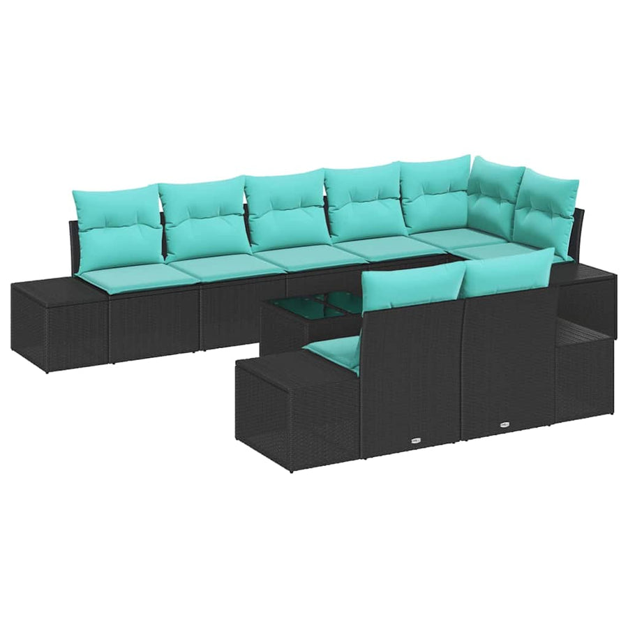 Tuin Sofa Set 9 st Zwart poly rattan