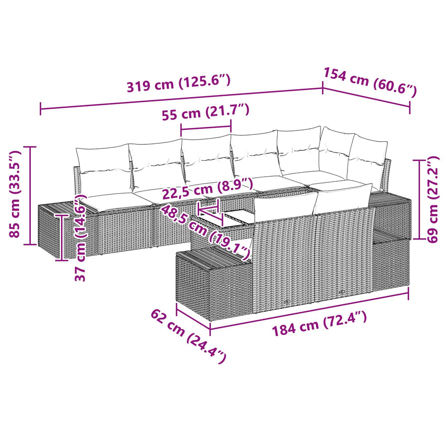 Tuin Sofa Set 9 st Zwart poly rattan
