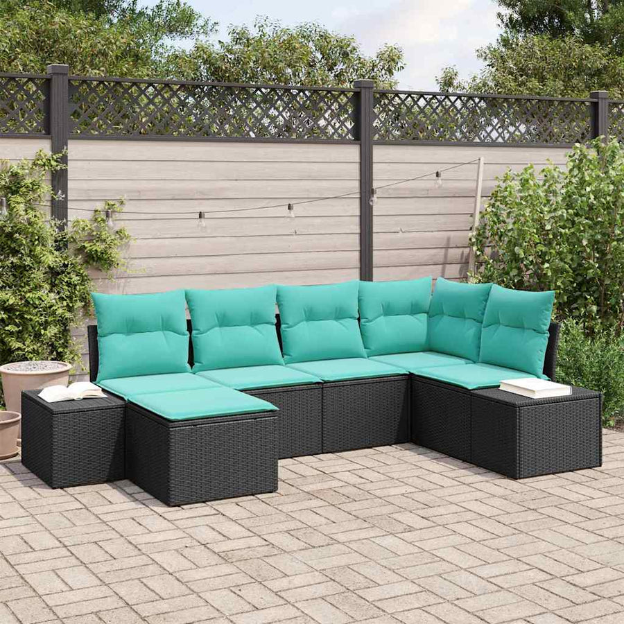 Tuin Sofa Set met kussen 6 pcs Zwart poly rattan