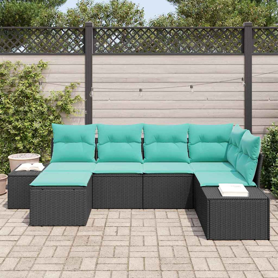 Tuin Sofa Set met kussen 6 pcs Zwart poly rattan