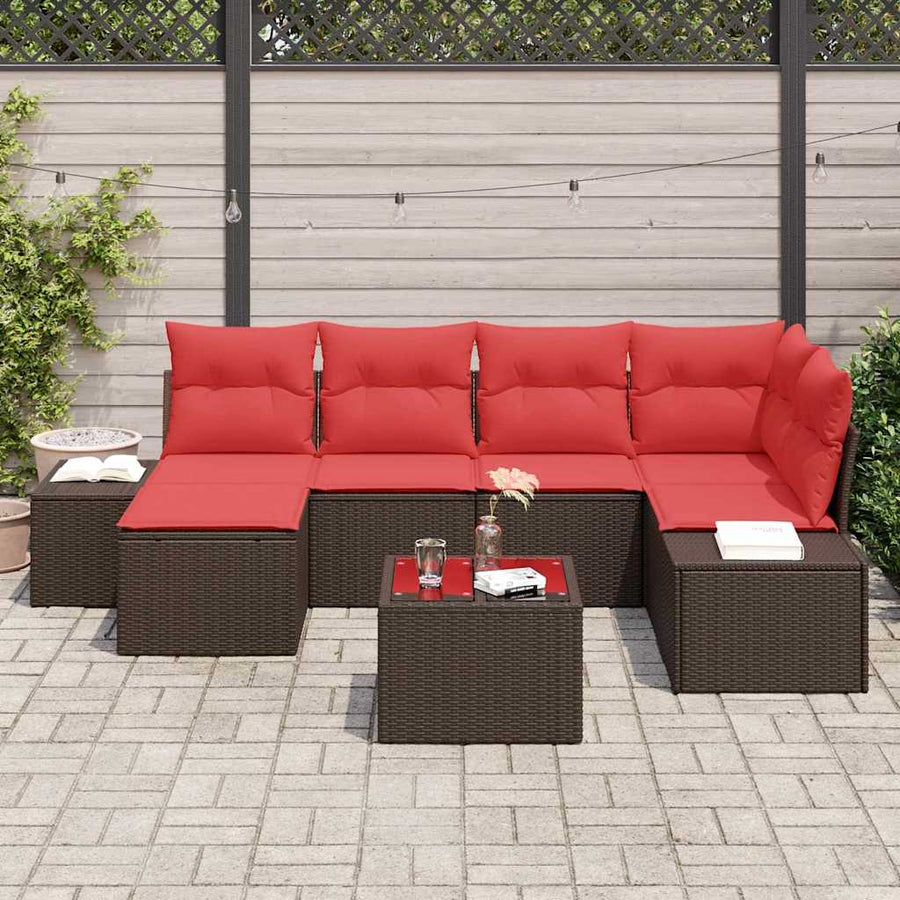 Tuin Sofa Set met kussen 7 pcs Bruin poly rattan