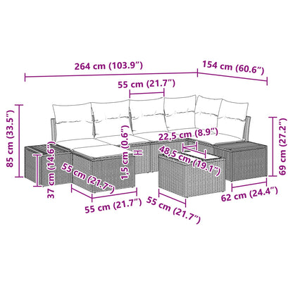 Tuin Sofa Set met kussen 7 pcs Bruin poly rattan