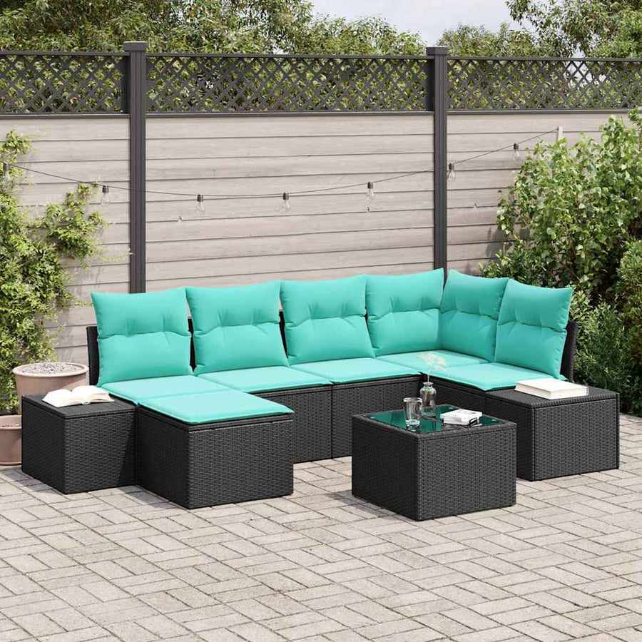 Tuin Sofa Set met kussen 7 pcs Zwart poly rattan