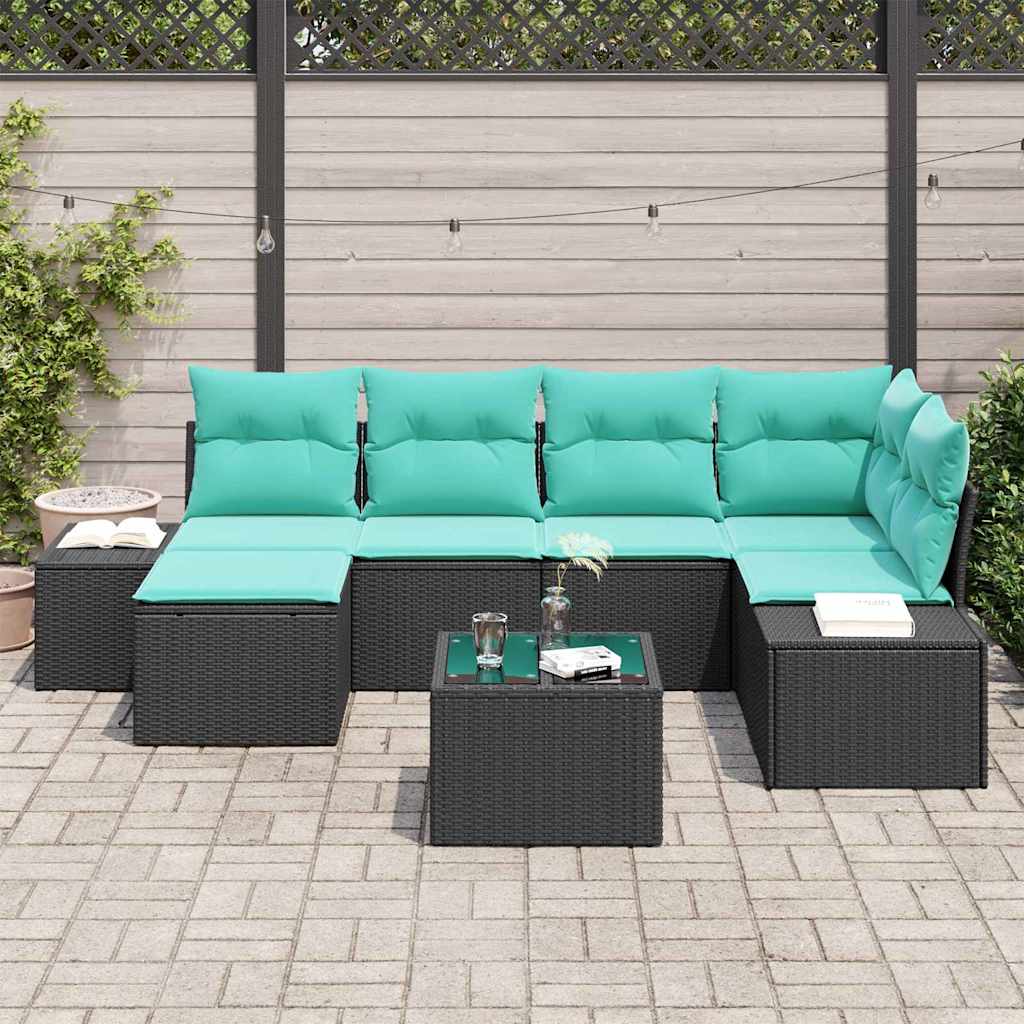 Tuin Sofa Set met kussen 7 pcs Zwart poly rattan