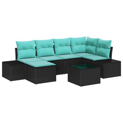 Tuin Sofa Set met kussen 7 pcs Zwart poly rattan