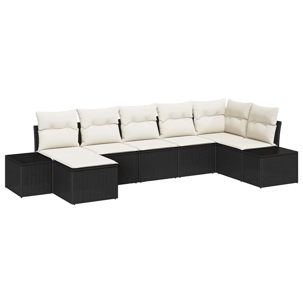Tuin Sofa Set met kussen 7 pcs Zwart poly rattan