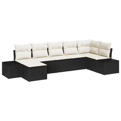 Tuin Sofa Set met kussen 7 pcs Zwart poly rattan