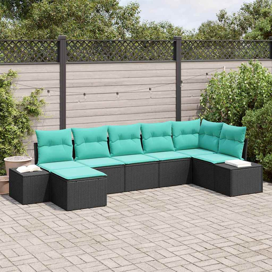 Tuin Sofa Set met kussen 7 pcs Zwart poly rattan