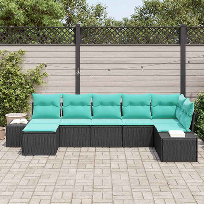 Tuin Sofa Set met kussen 7 pcs Zwart poly rattan