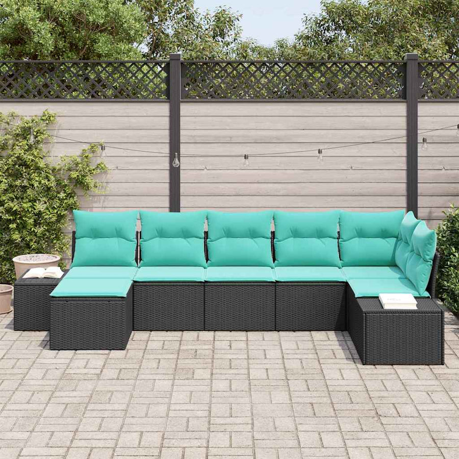 Tuin Sofa Set met kussen 7 pcs Zwart poly rattan