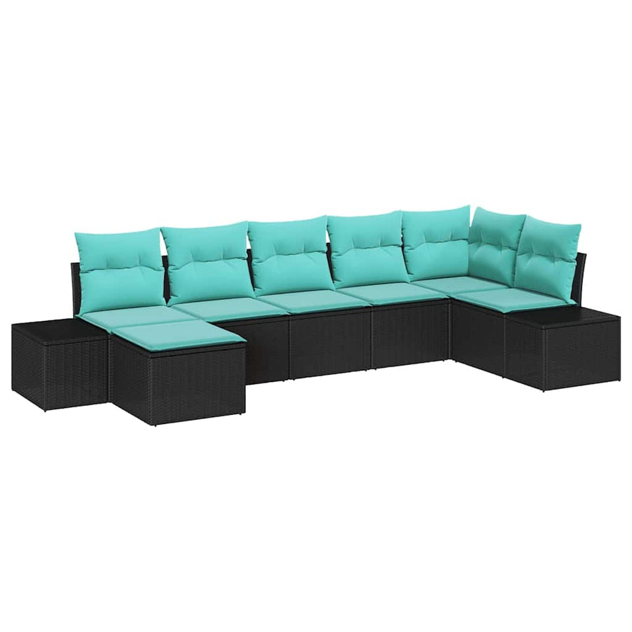 Tuin Sofa Set met kussen 7 pcs Zwart poly rattan