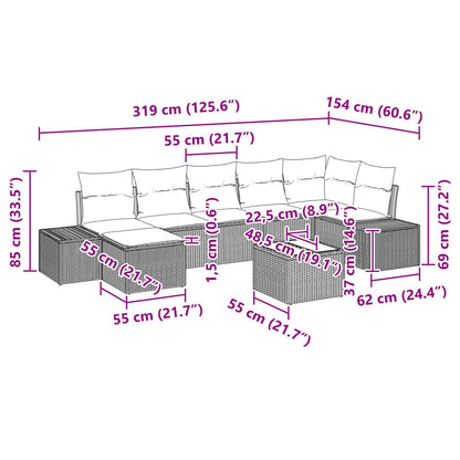 Tuin Sofa Set met kussen 8 pcs Bruin poly rattan