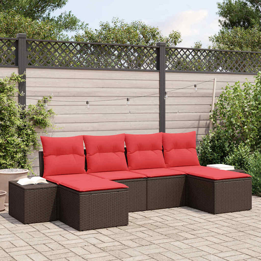 Tuin Sofa Set met kussen 6 pcs Bruin poly rattan
