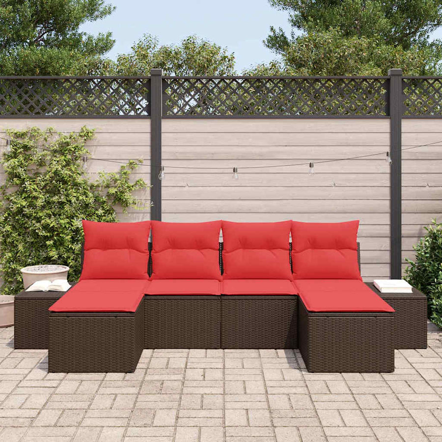 Tuin Sofa Set met kussen 6 pcs Bruin poly rattan