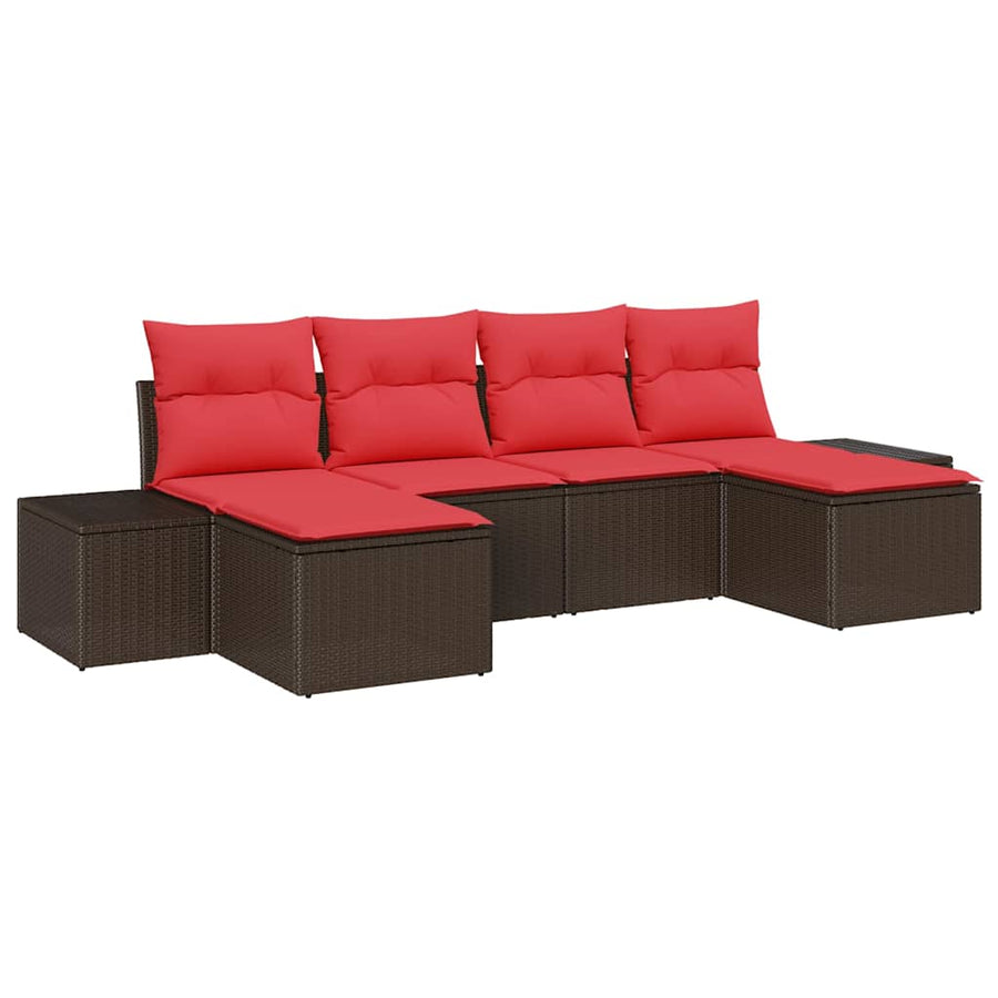 Tuin Sofa Set met kussen 6 pcs Bruin poly rattan