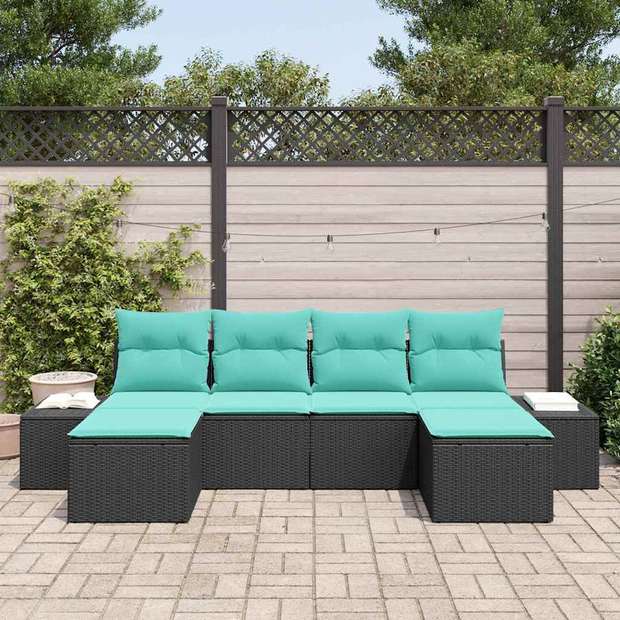 Tuin Sofa Set met kussen 6 pcs Zwart Poly riet