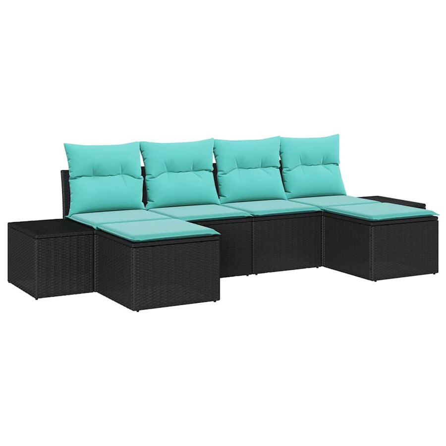 Tuin Sofa Set met kussen 6 pcs Zwart Poly riet