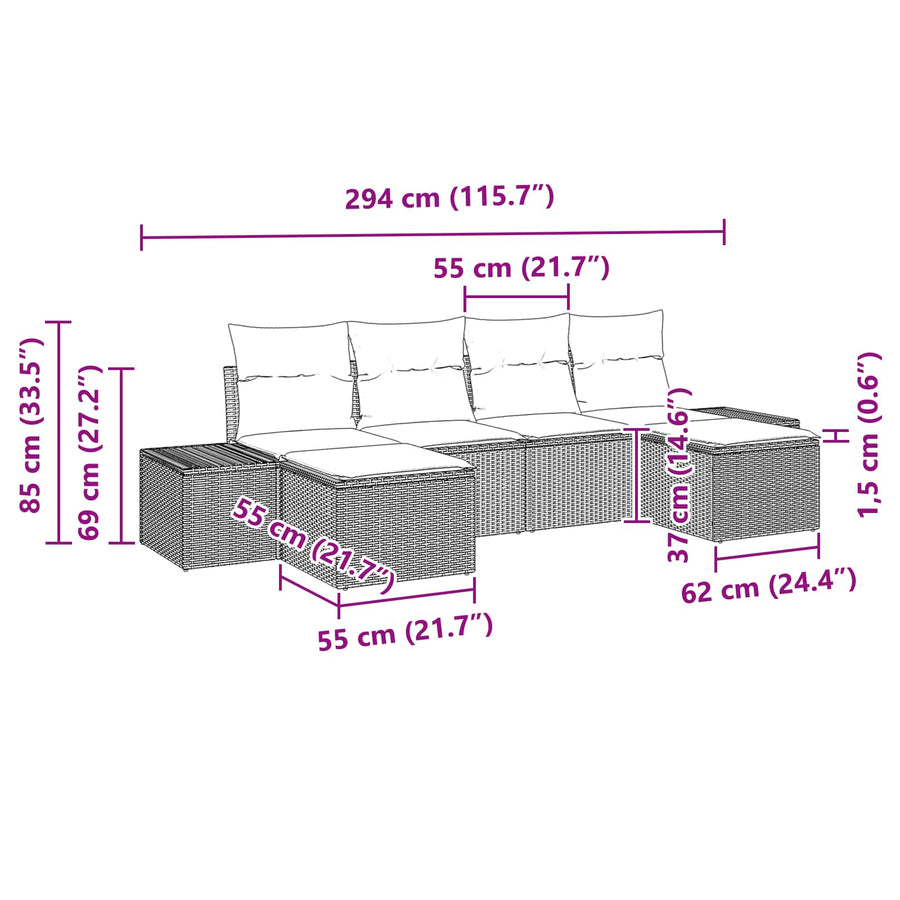 Tuin Sofa Set met kussen 6 pcs Zwart Poly riet