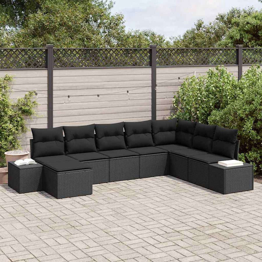 Tuin Sofa Set met kussen 8 pcs Zwart poly rattan