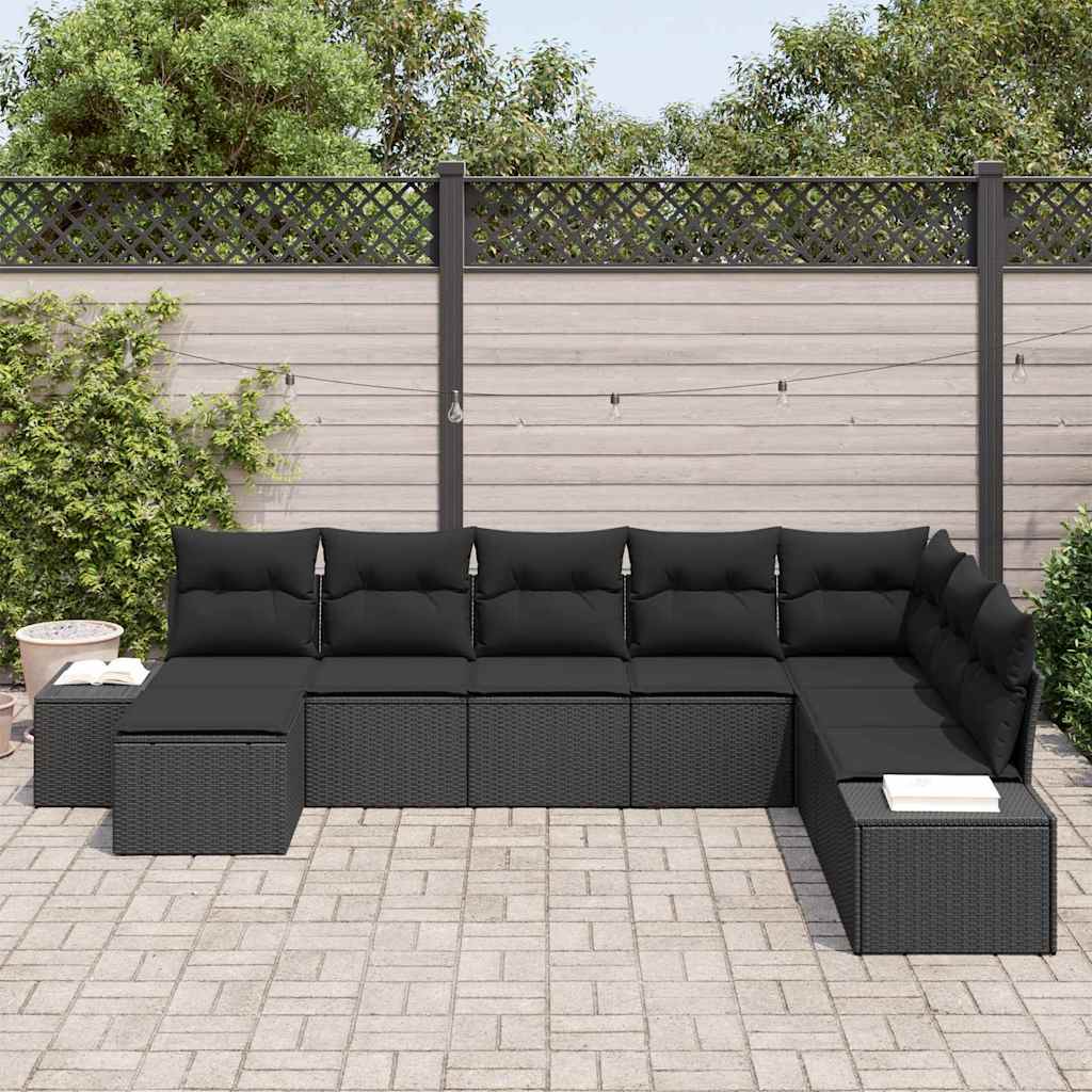 Tuin Sofa Set met kussen 8 pcs Zwart poly rattan