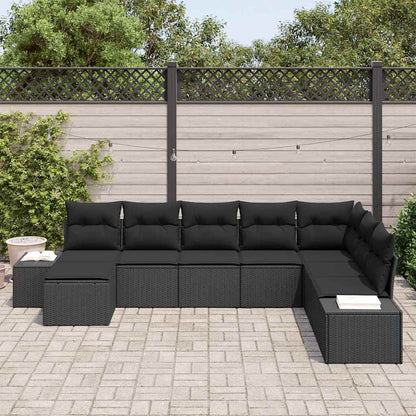 Tuin Sofa Set met kussen 8 pcs Zwart poly rattan