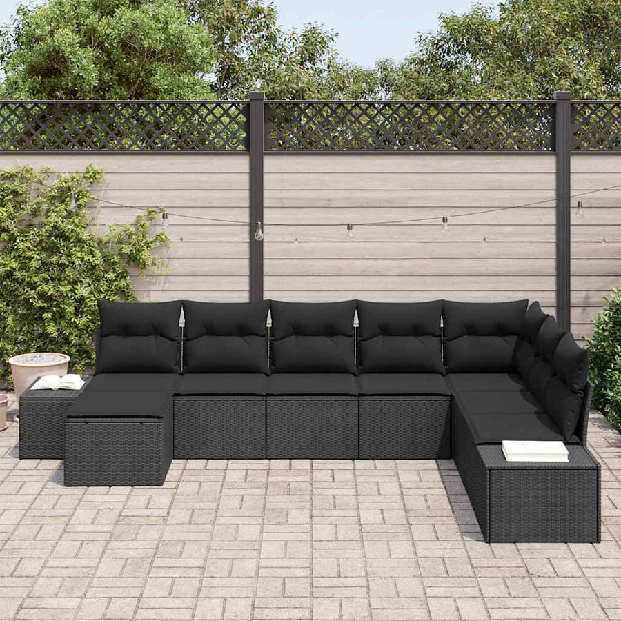Tuin Sofa Set met kussen 8 pcs Zwart poly rattan
