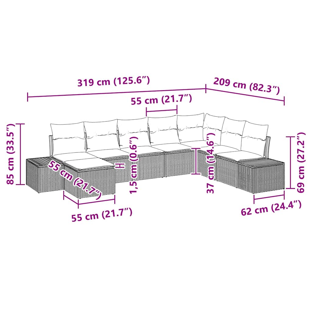 Tuin Sofa Set met kussen 8 pcs Zwart poly rattan