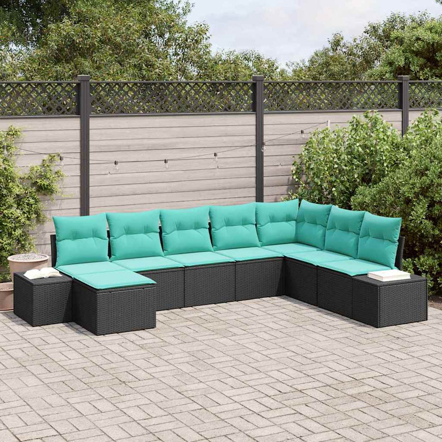 Tuin Sofa Set met kussen 8 pcs Zwart poly rattan