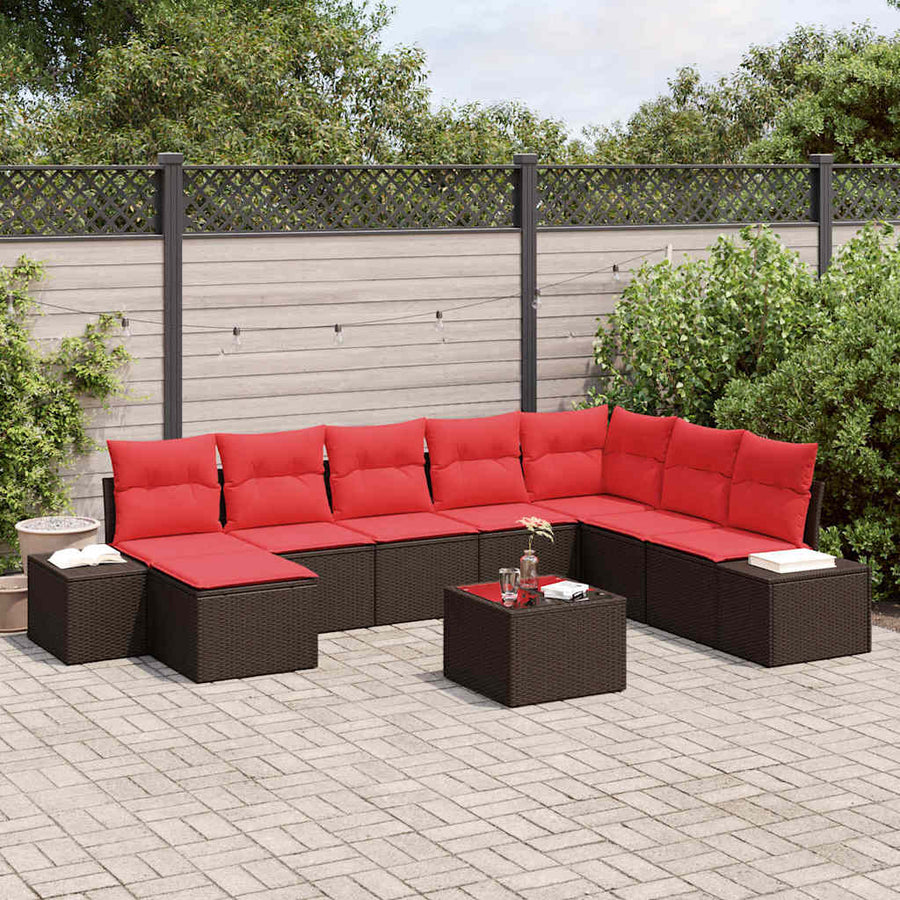 Tuin Sofa Set met kussen 9 pcs Bruin poly rattan