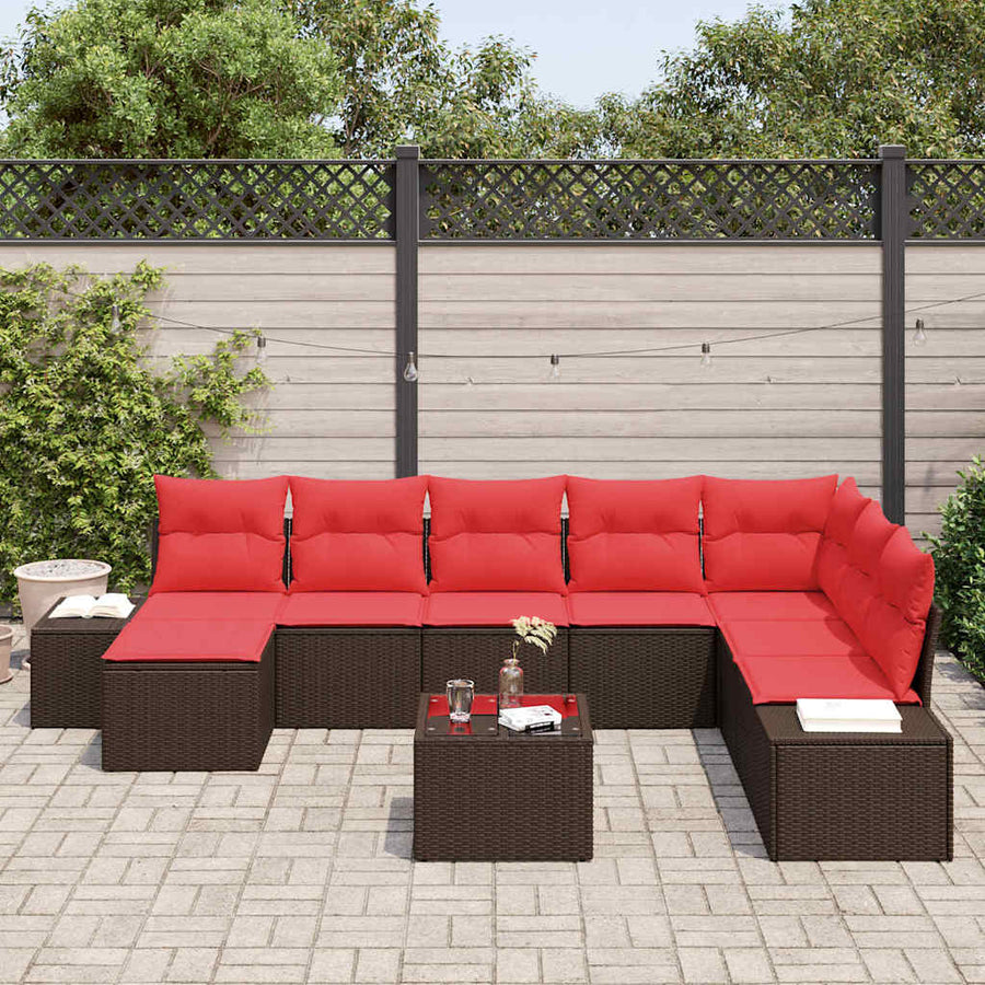 Tuin Sofa Set met kussen 9 pcs Bruin poly rattan