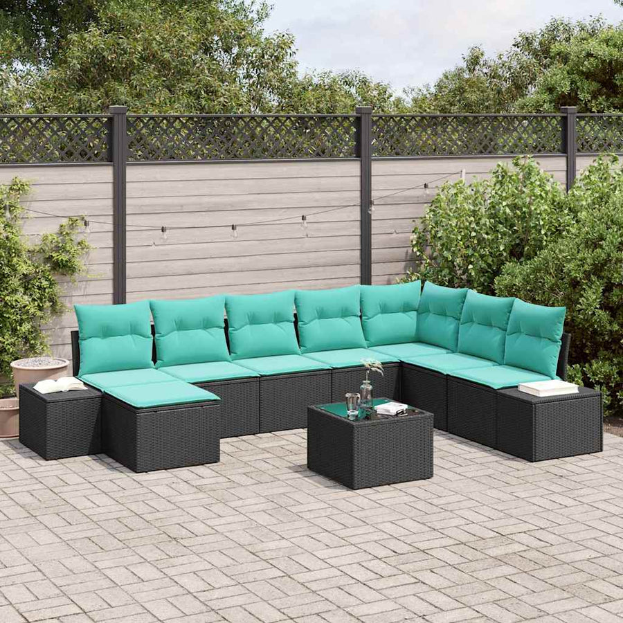 Tuin Sofa Set met kussen 9 pcs Zwart poly rattan