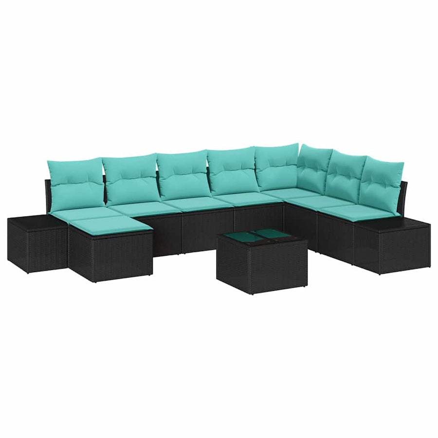 Tuin Sofa Set met kussen 9 pcs Zwart poly rattan