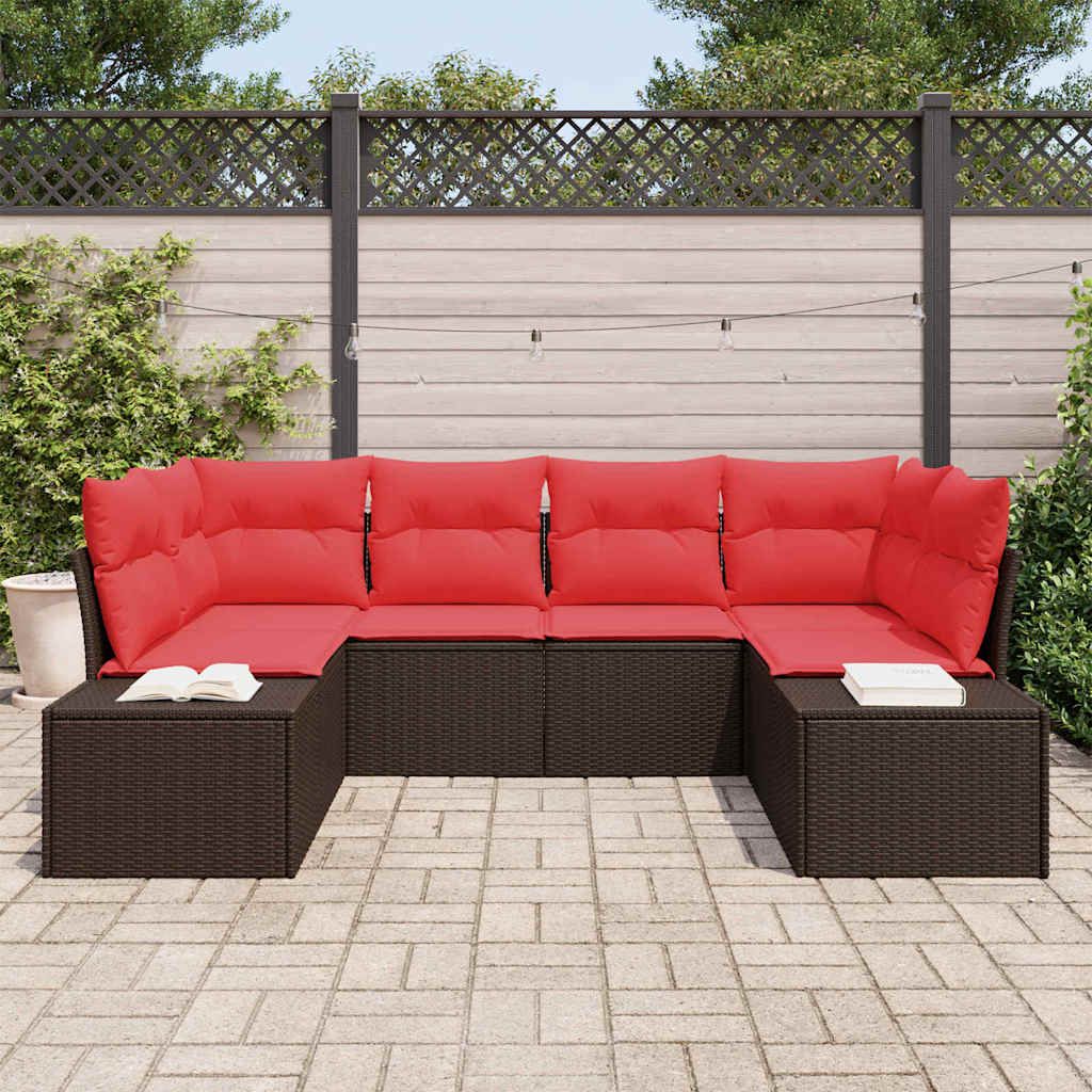 Tuin Sofa Set met kussen 6 pcs Bruin poly rattan