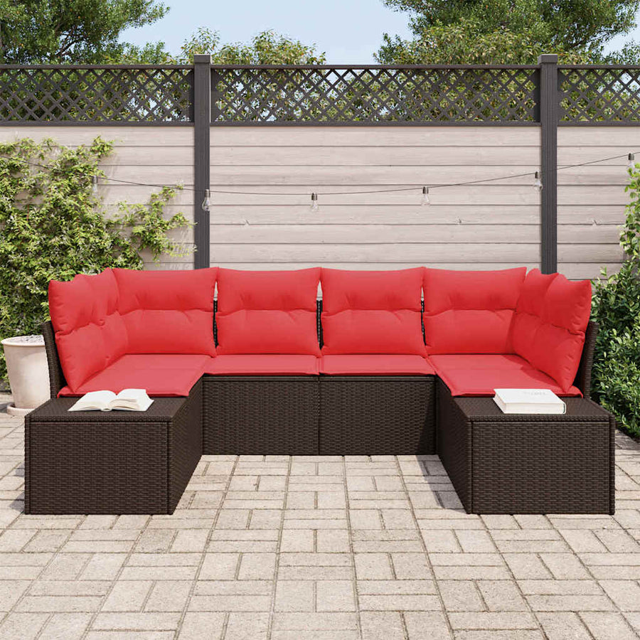 Tuin Sofa Set met kussen 6 pcs Bruin poly rattan