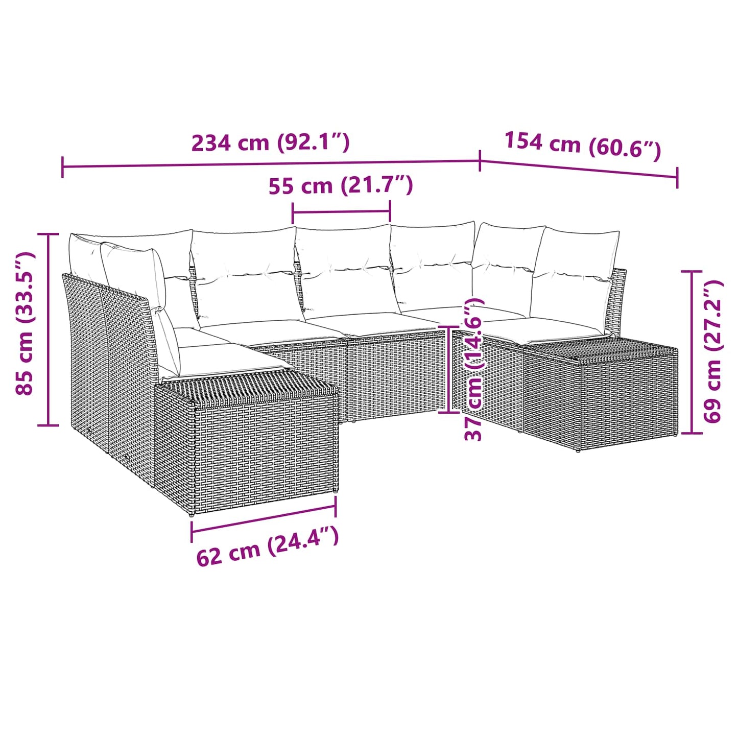 Tuin Sofa Set met kussen 6 pcs Bruin poly rattan