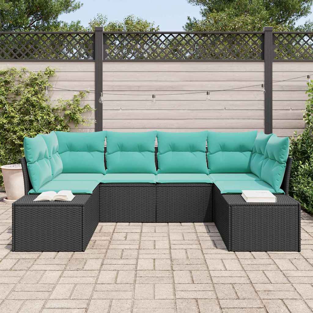 Tuin Sofa Set met kussen 6 pcs Zwart poly rattan