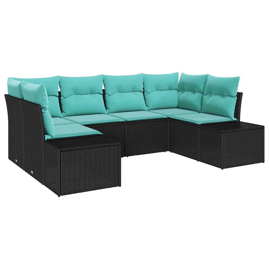 Tuin Sofa Set met kussen 6 pcs Zwart poly rattan