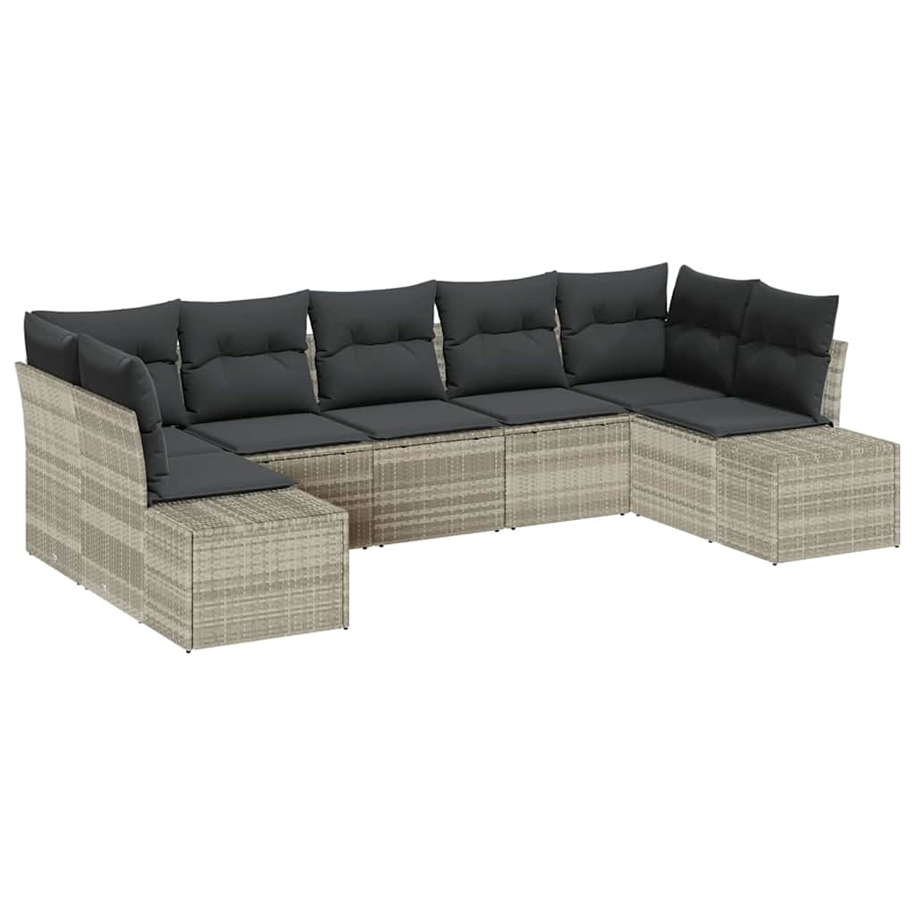 Tuin Sofa Set met kussen 7 pcs Lichtgrijs poly rattan