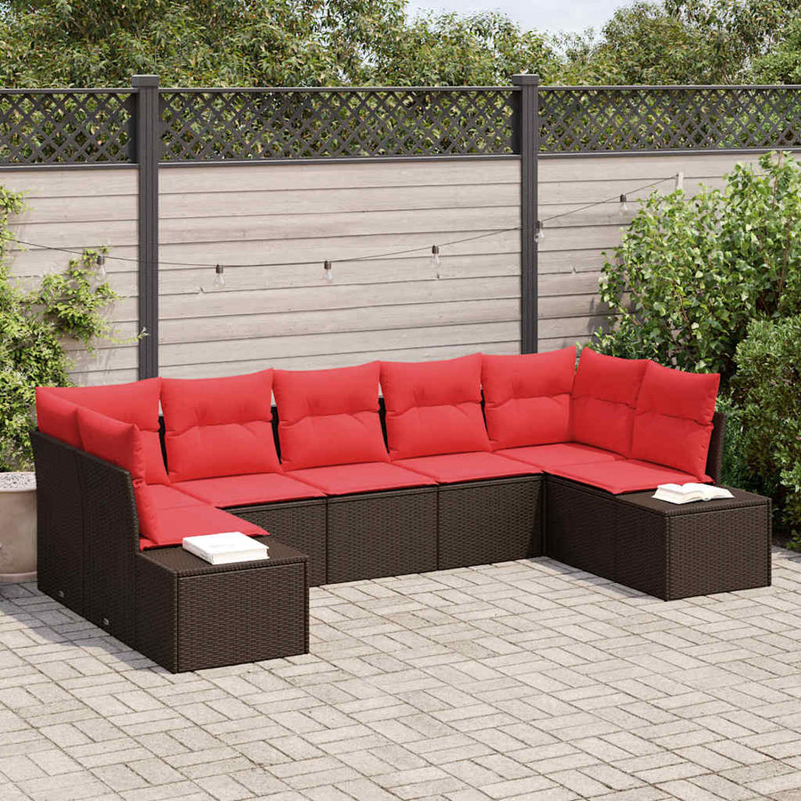 Tuin Sofa Set met kussen 7 pcs Bruin poly rattan