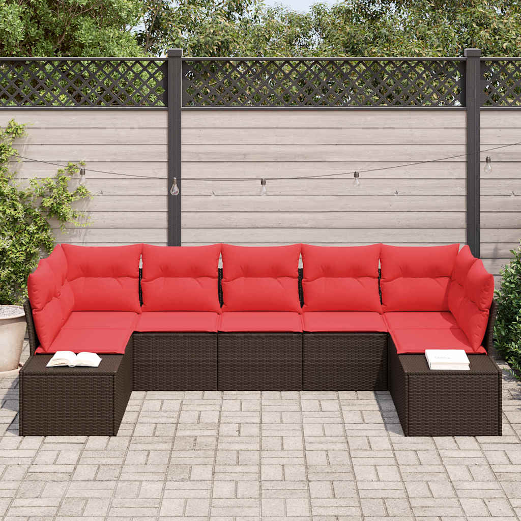 Tuin Sofa Set met kussen 7 pcs Bruin poly rattan