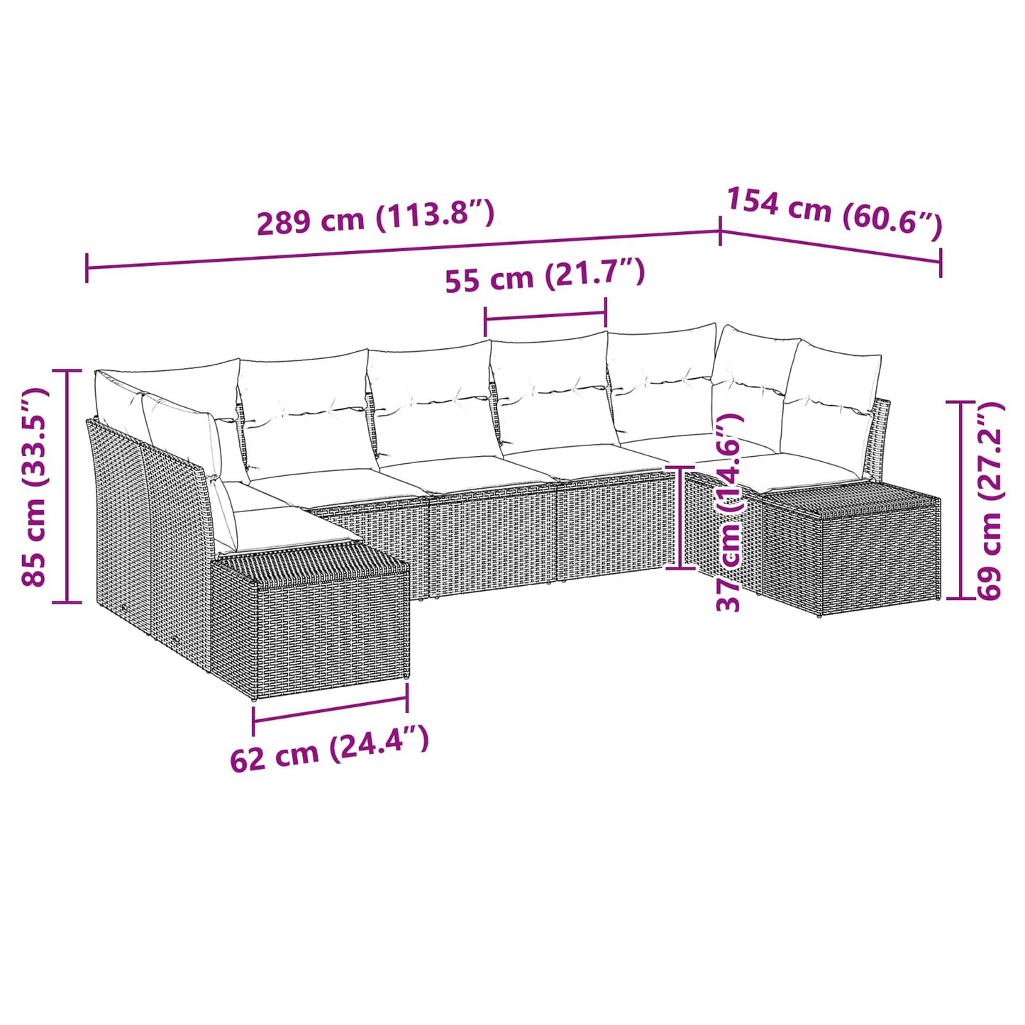 Tuin Sofa Set met kussen 7 pcs Bruin poly rattan