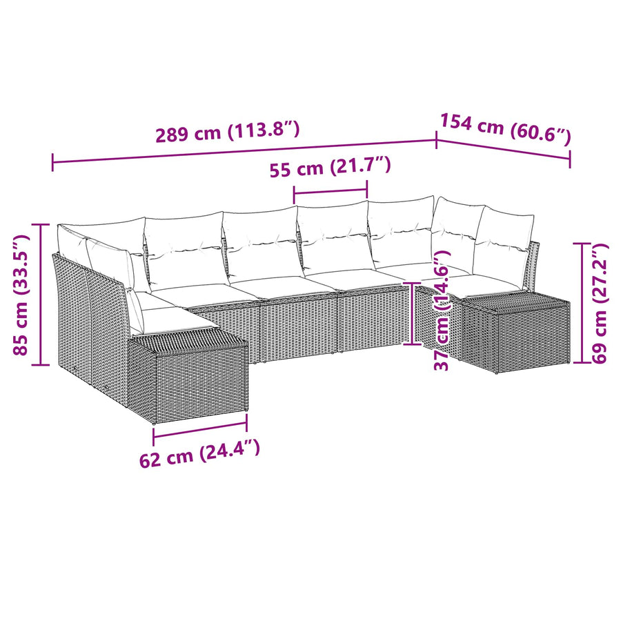 Tuin Sofa Set met kussen 7 pcs Bruin poly rattan