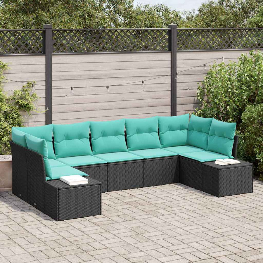 Tuin Sofa Set met kussen 7 pcs Zwart poly rattan