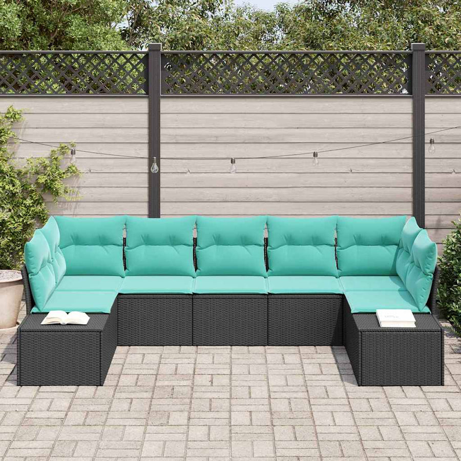 Tuin Sofa Set met kussen 7 pcs Zwart poly rattan