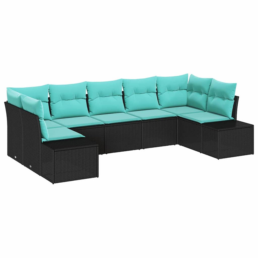 Tuin Sofa Set met kussen 7 pcs Zwart poly rattan