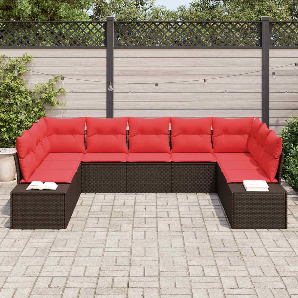 Tuin Sofa Set met kussen 9 pcs Bruin poly rattan