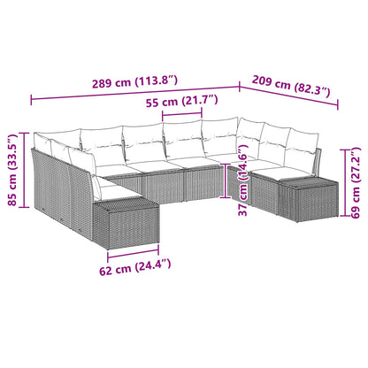 Tuin Sofa Set met kussen 9 pcs Bruin poly rattan