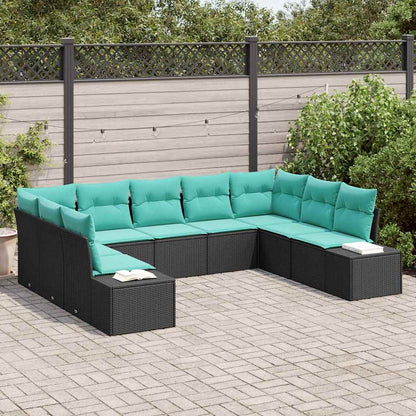 Tuin Sofa Set met kussen 9 pcs Zwart poly rattan